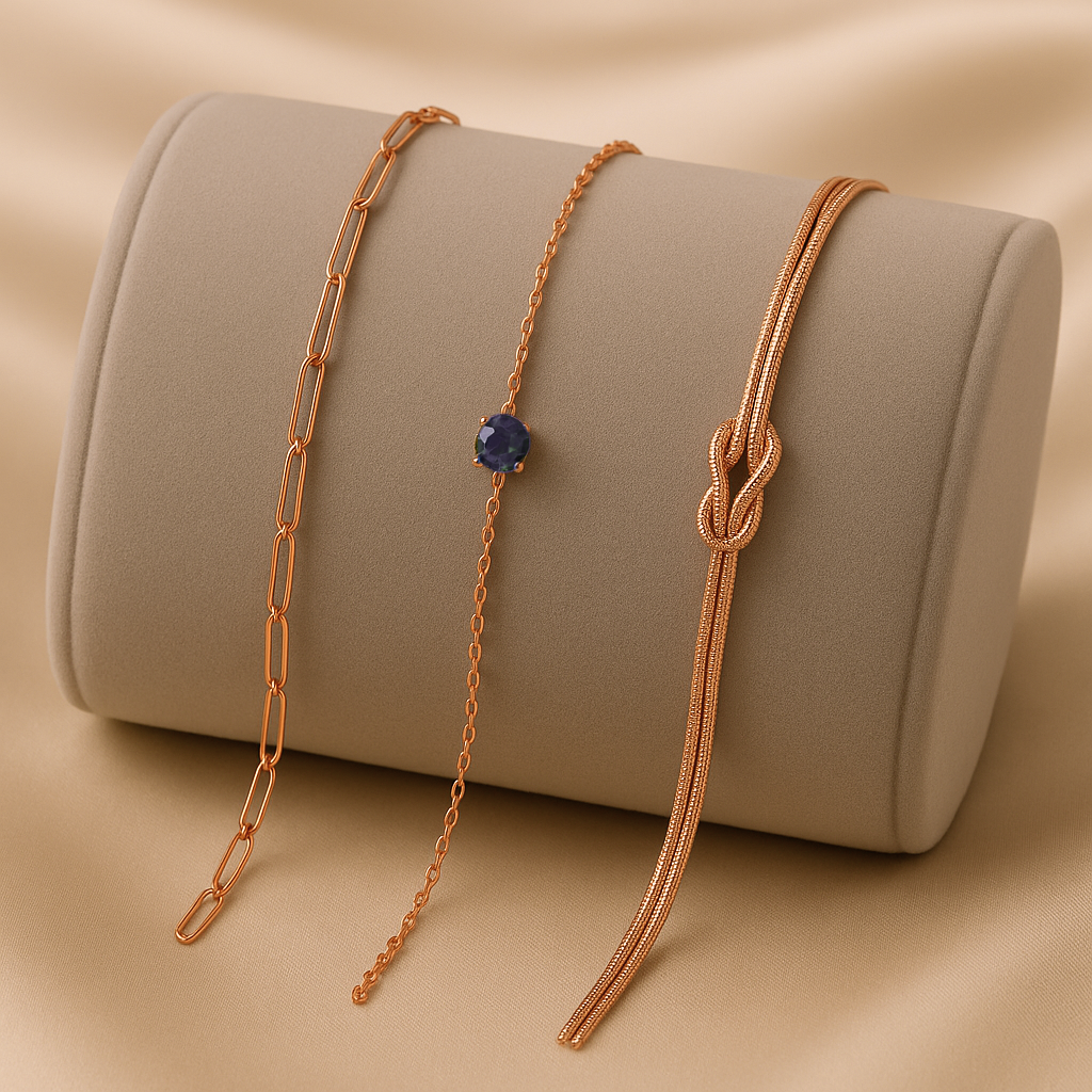 Triple Bracelet Set — Create Your Own Combo 925 Sterling Silver Rose Gold