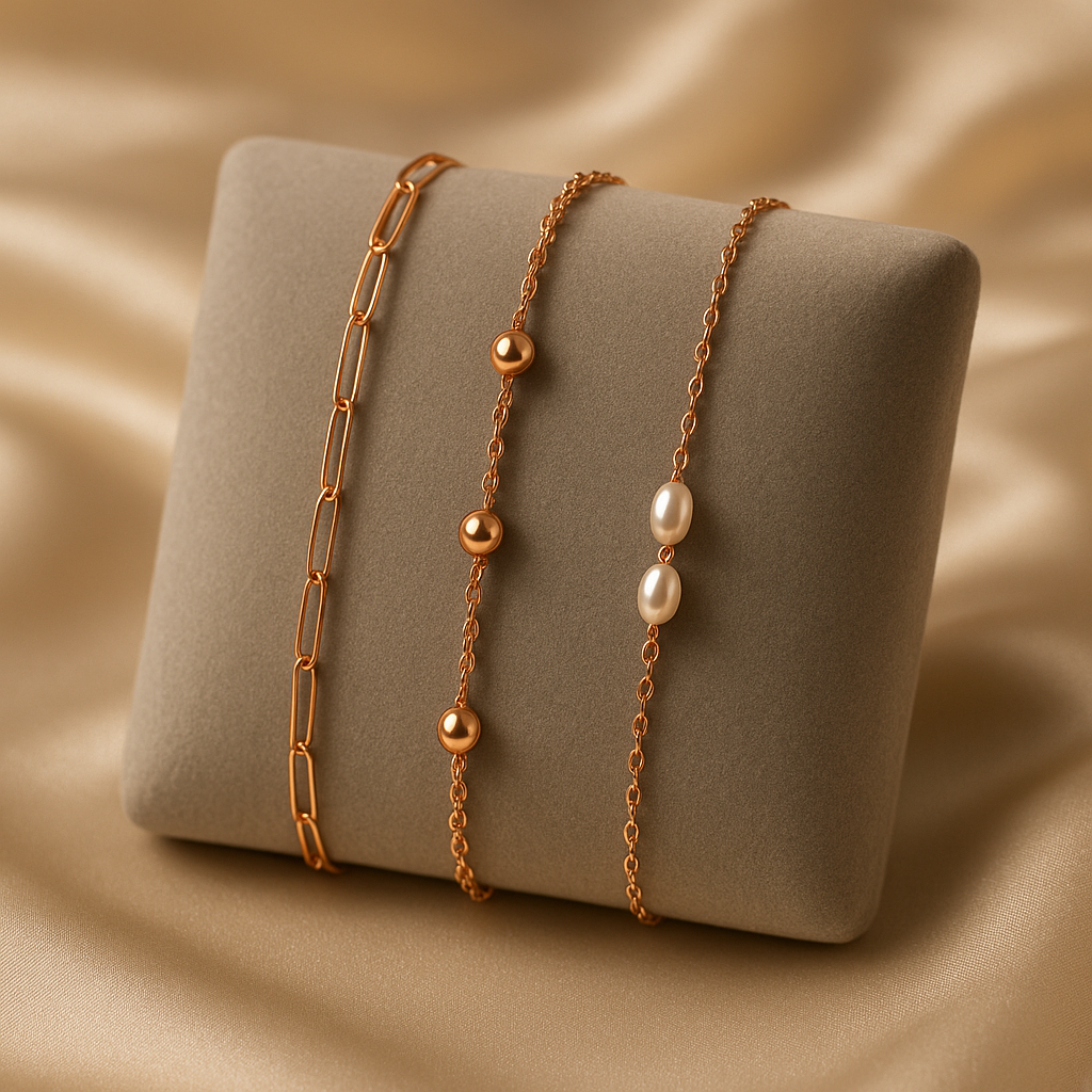 Triple Bracelet Set — Create Your Own Combo 925 Sterling Silver Rose Gold