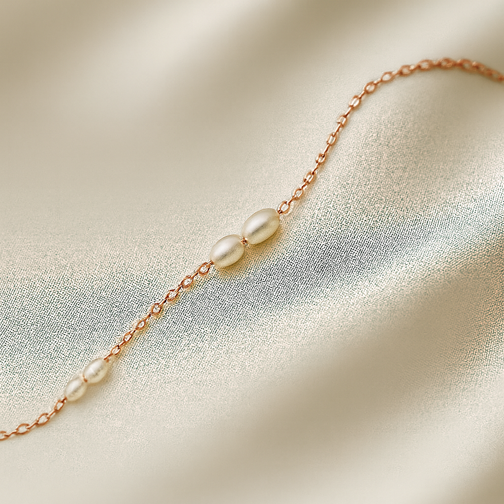 Pearl Chain Bracelet | Permanent‑Look | 925 Sterling Silver Rose Gold