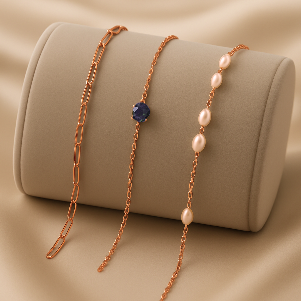 Triple Bracelet Set — Create Your Own Combo 925 Sterling Silver Rose Gold