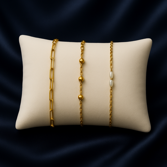 Triple Bracelet Set — Create Your Own Combo 925 Sterling Silver 14 K Gold Plated